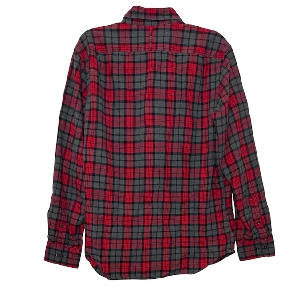Banana Republic Shirt Plaid Flannel 100% Cotton Button Down Red Gray Size Large